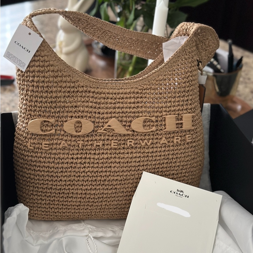 New Coach Brooklyn Straw Shoulder Bag 28